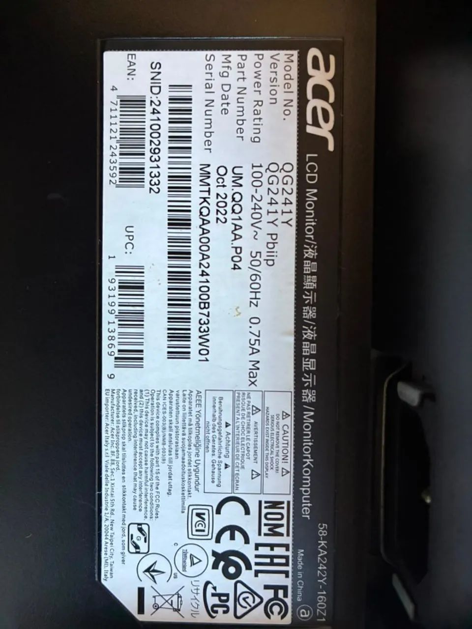 Monitor Acer QG241Y com Defeito - Foto 2