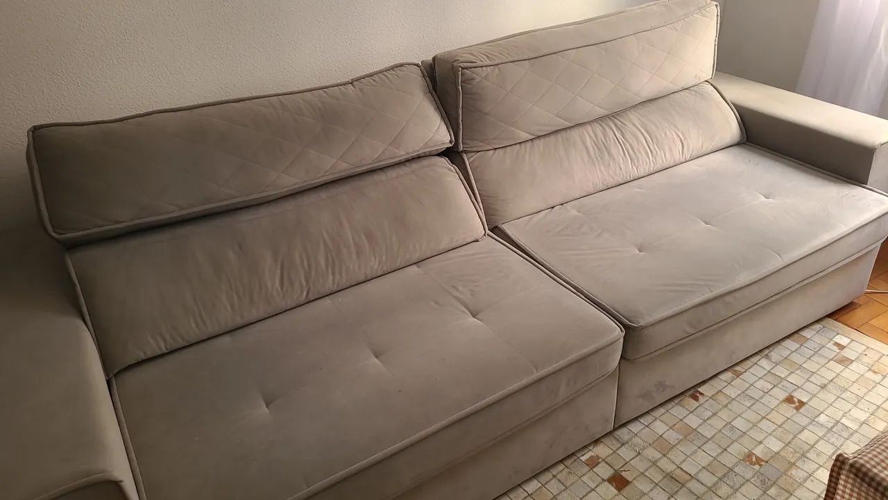 Sofá Retrátil 2.90m Cinza Claro - Sylvia Design