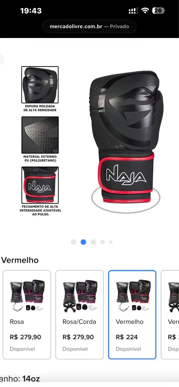 Luva de boxe e muay thay naja