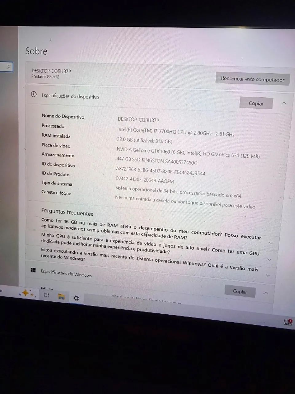 Notebook Gamer Acer Predator Helios 300 i7 7700HQ | GTX 1060 6GB | 32GB RAM | SSD 480GB - Foto 2