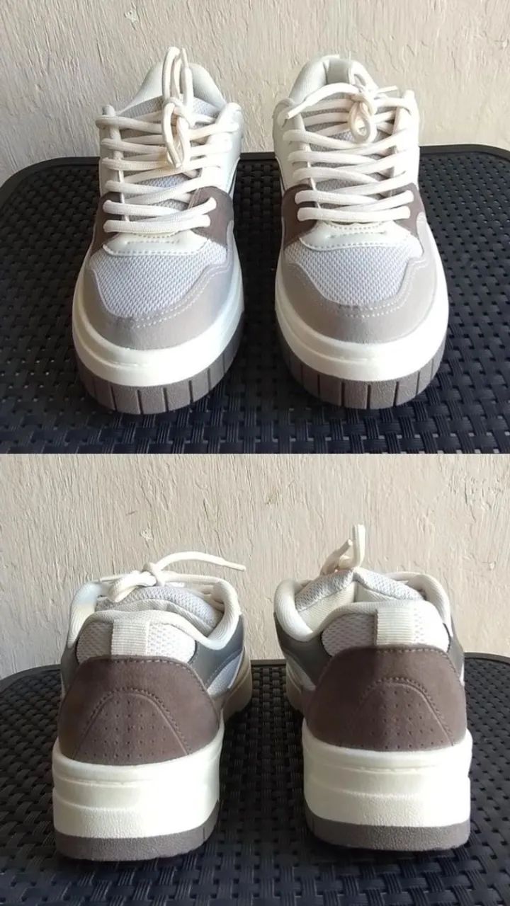 tênis chunky feminino plataforma cinza e branco | novo - Foto 2