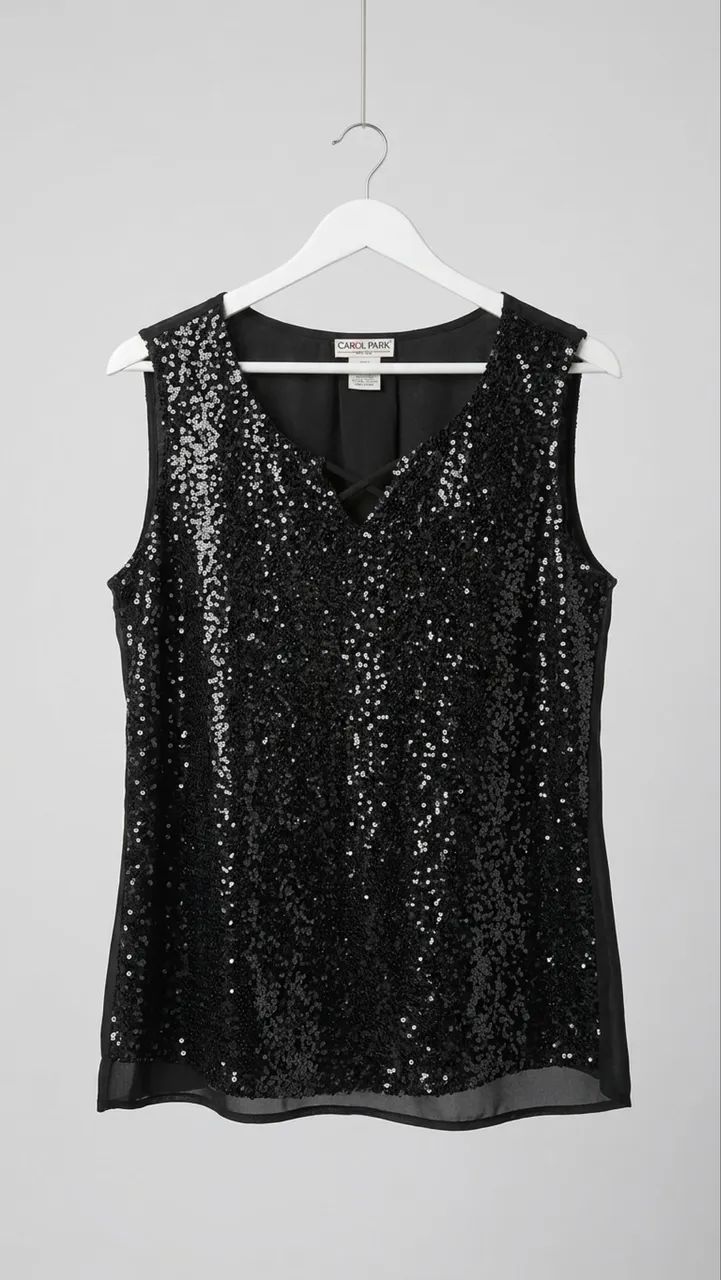   Blusa Preta de Paetês Plus Size (Carol Park)