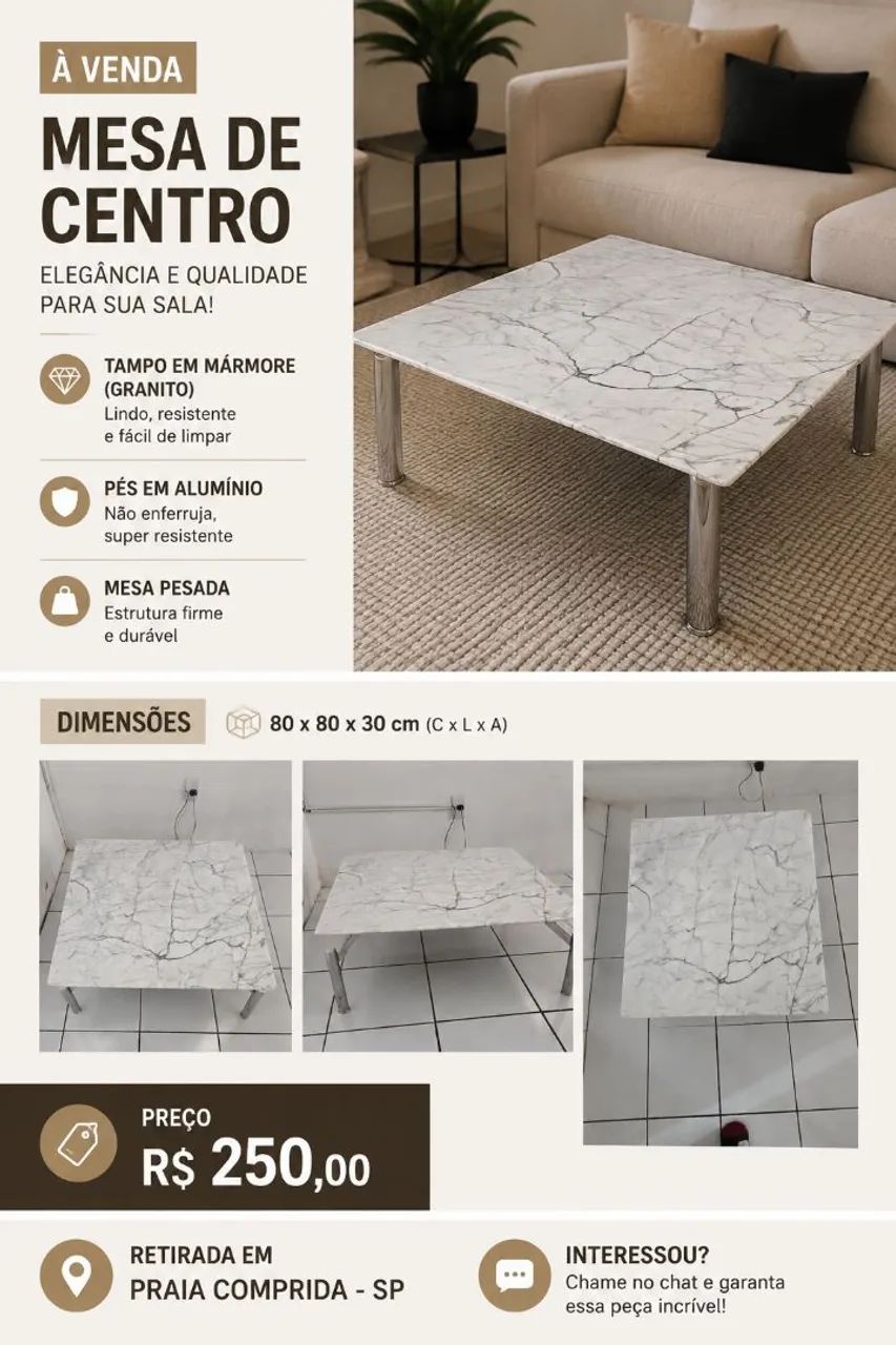 Mesa de centro em Mármore Branco  - Foto 2