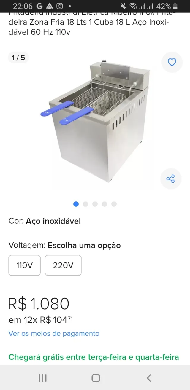 Fritadeira elétrica 220w 18 lt agora e óleo.