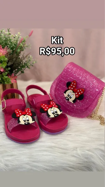 Sandália infantil minnie com bolsa kit