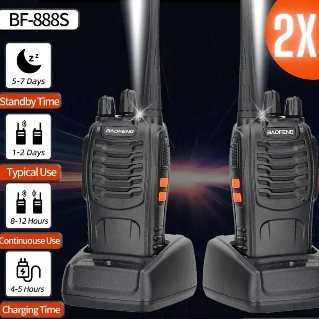 Baofeng BF-888S, Walkie Talkie com 2 rádios baterias, carregadores e frequência 400-470MHz