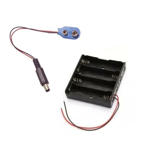 Kit Clip Bateria 9v Plug P4 Arduino + Suporte P/ 4 Pilhas Aa