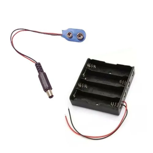 Kit Clip Bateria 9v Plug P4 Arduino + Suporte P/ 4 Pilhas Aa
