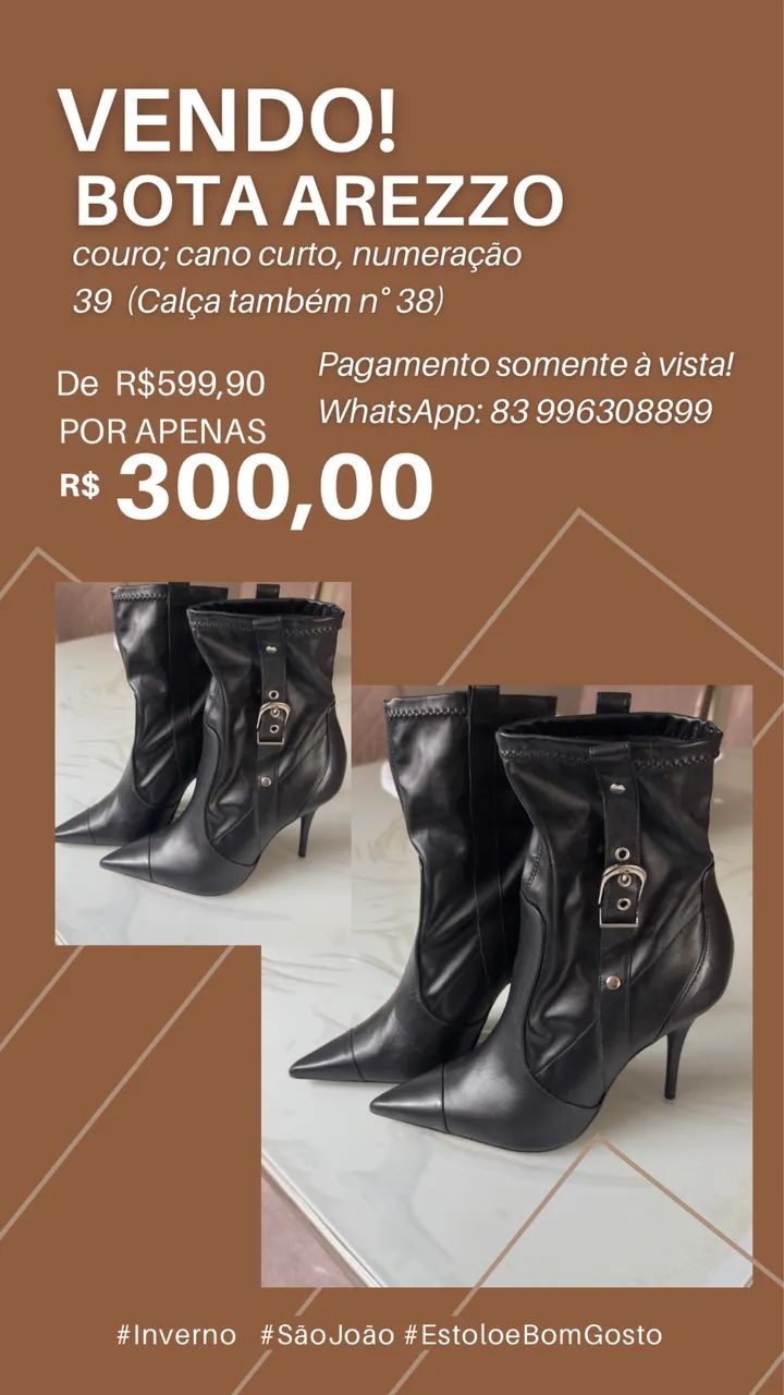 Vendo Bota Arezzo em couro nº39 Calçados Capim Macio, Natal