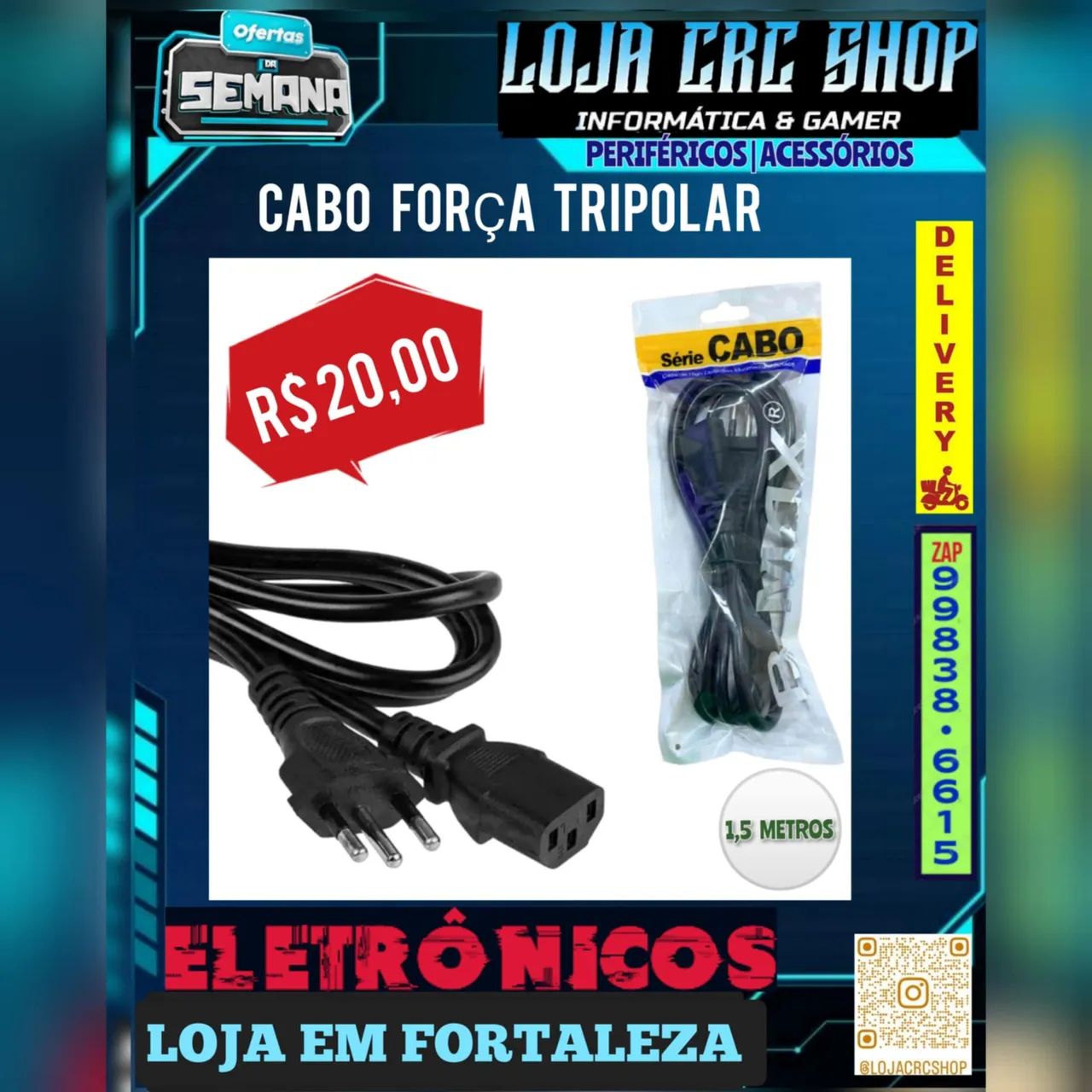 Cabo de Força Tripolar 1,5 Metros - ITBlue