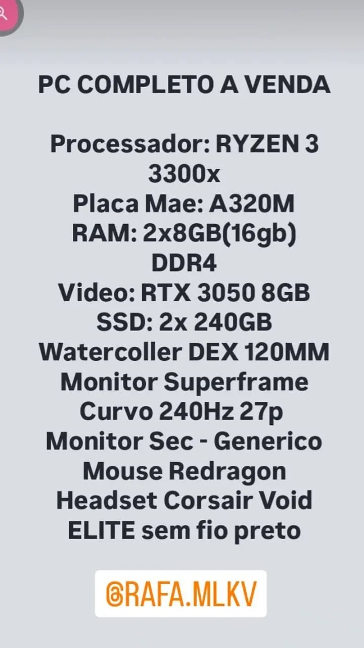 PC GAMER COMPLETO USADO EM BOM ESTADO