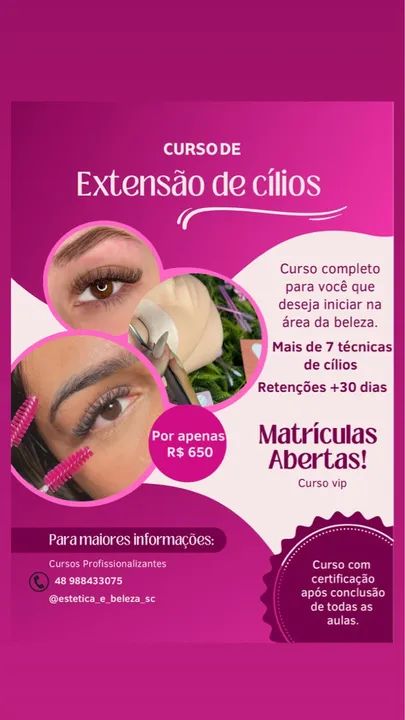 Curso de Extensão de Cílios - Aprenda as melhores técnicas