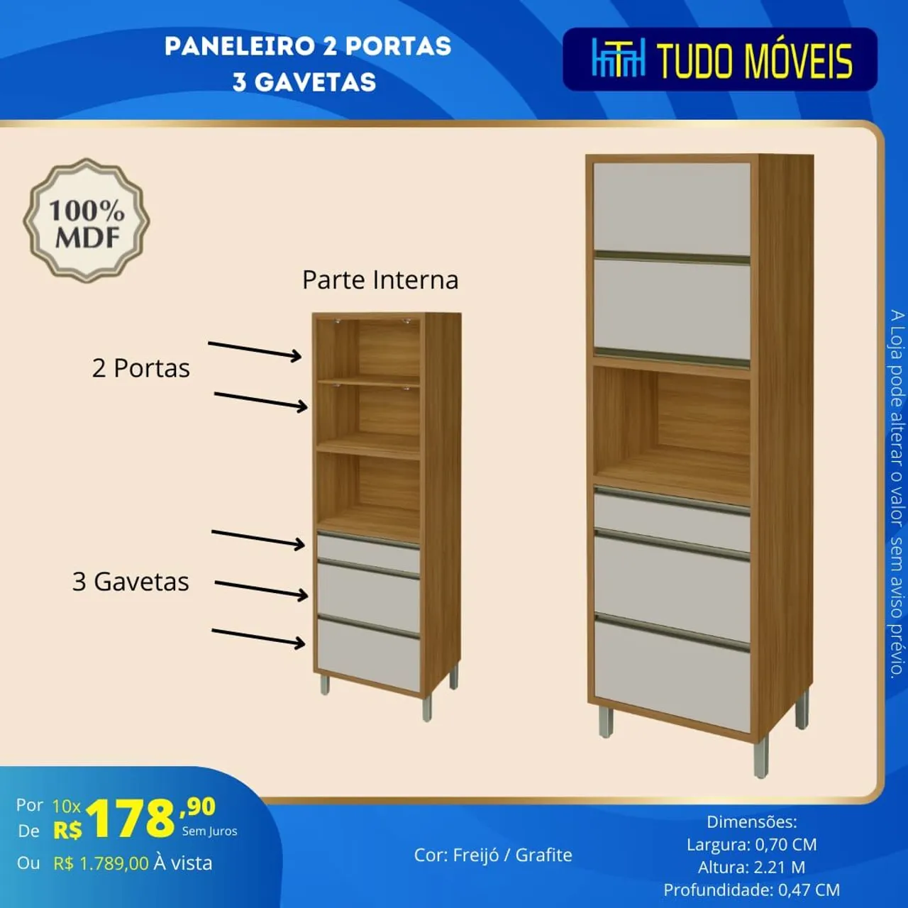 INSTA @TUDO_MOVEIS - PANELEIRO 2 PORTAS 3 GAVETAS E NICHO BARONESA