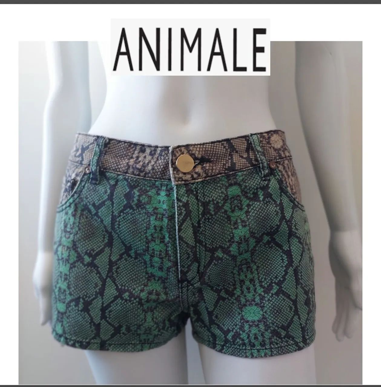 Animale Short Jeans Animal Print Verde