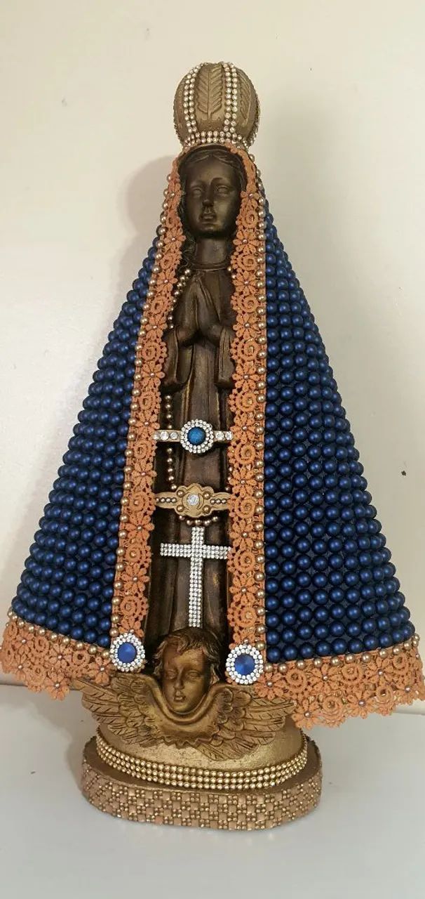  Imagem Nossa Senhora Aparecida com 40cm, meia pérola, guipir, strass- FINO ACABAMENTO  - Foto 5