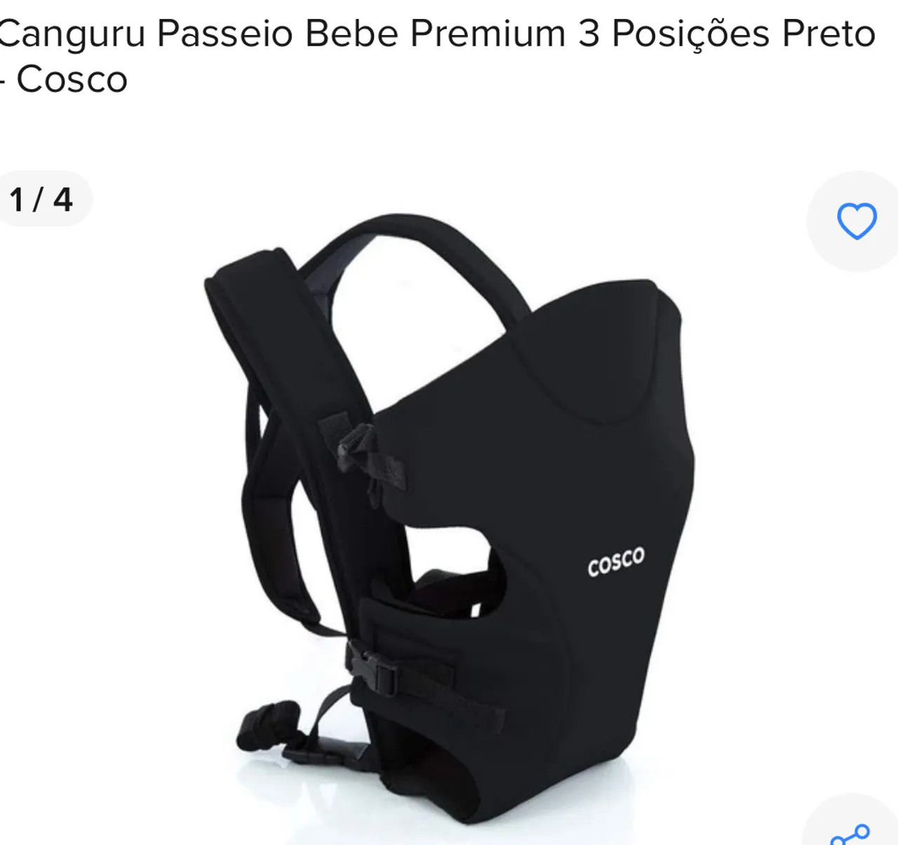 Kanguru Passeio Bebê 3 Posições Preto - Cosco