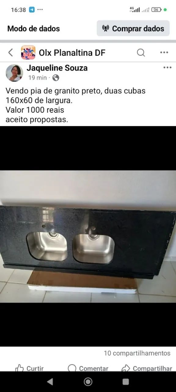 Vende pia de granito preto NOVA duas cubas ela é bem pesada 750 reais - Foto 2