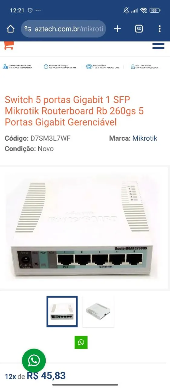 Switch 5 portas Gigabit Mikrotik Routerboard RB260GS