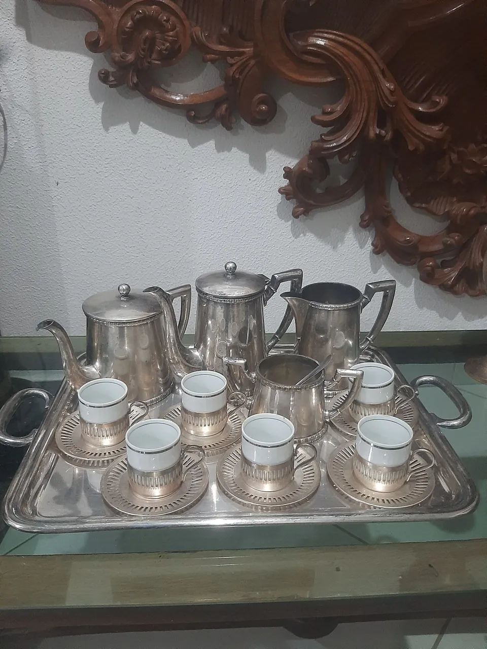 Conjunto de chá antigo em prata