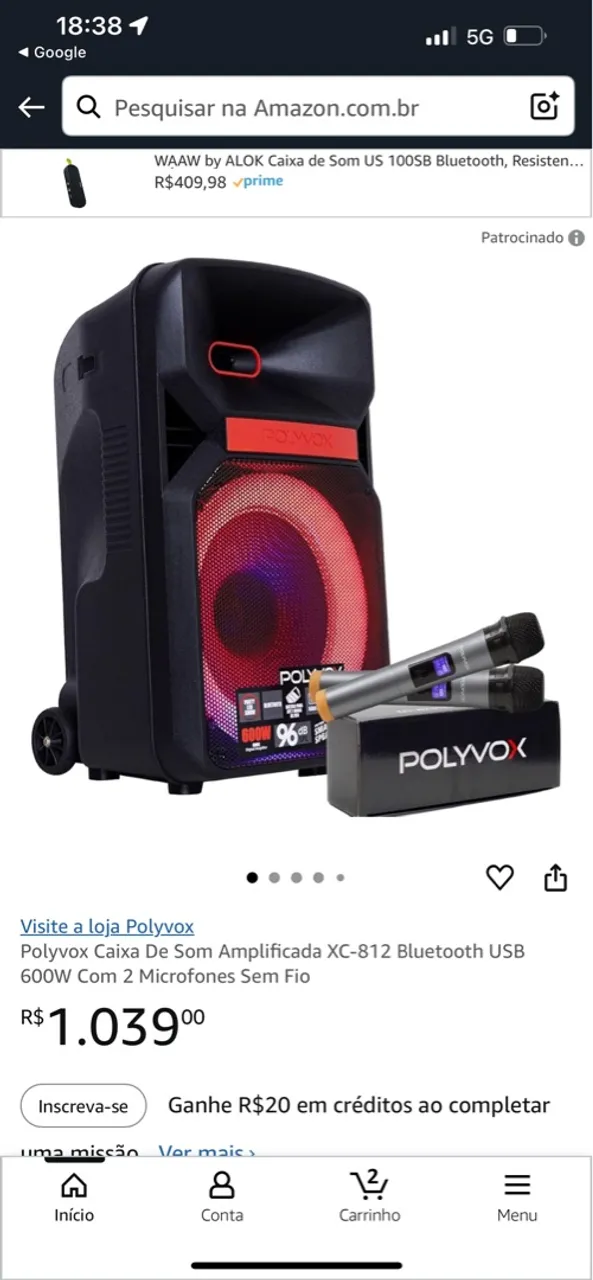 Caixa de Som Amplificada Polyvox XC-812 Bluetooth
