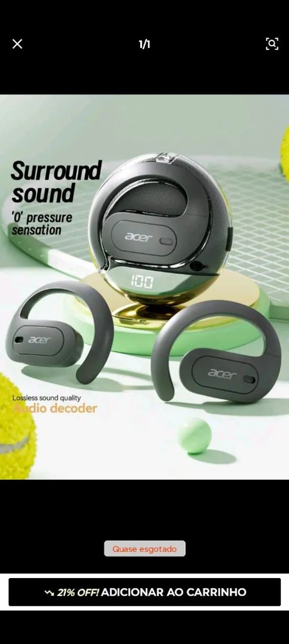 Fone de ouvido bluetooth Acer 