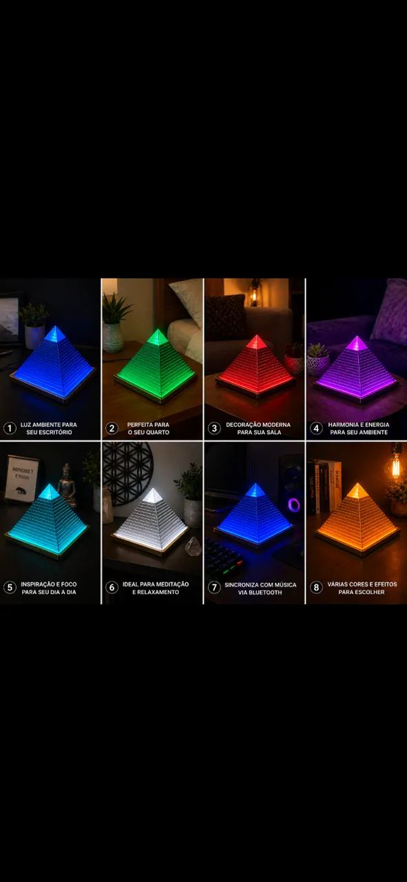Pirâmide Decorativa com LED RGB Bluetooth | Geometria Sagrada - Foto 2