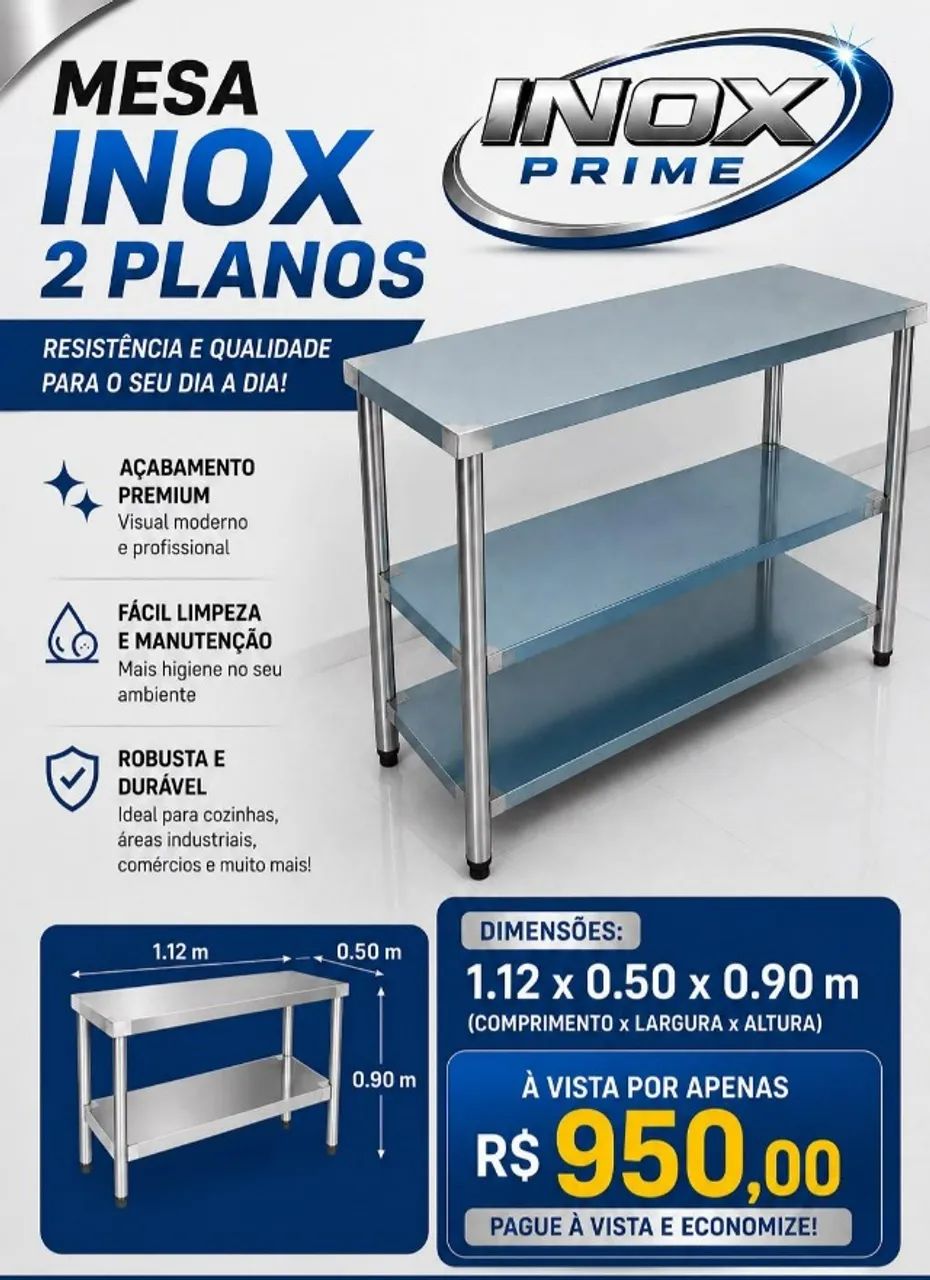 Mesa em inox com 3 planos 