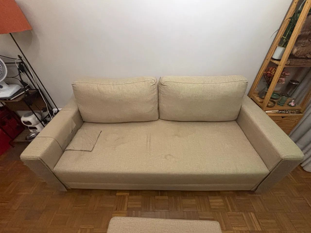 Sofá Tok&Stok Muy 3 lugares + Puff Baú - Bege Mescla - Foto 2