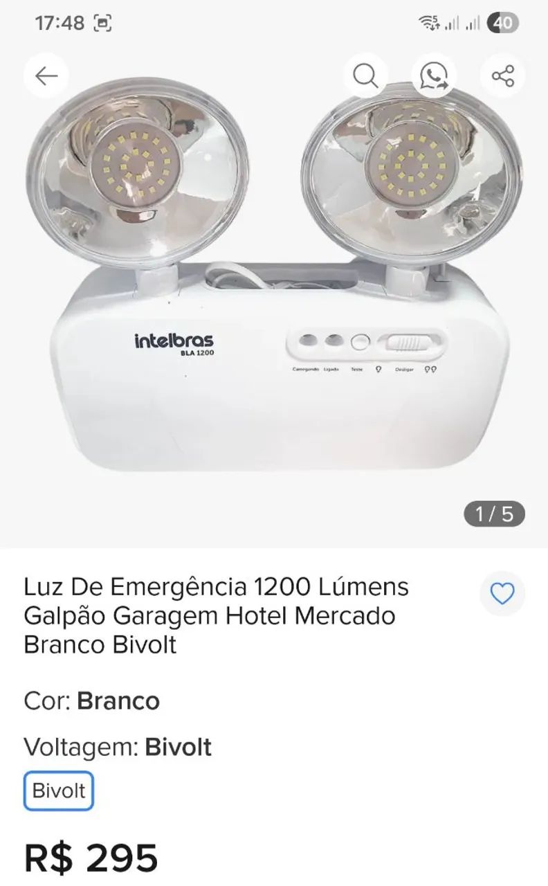 Bloco Luz Emergência Intelbras BLA 1200 Novinho! - Foto 4