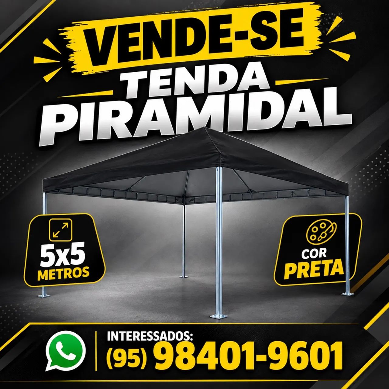 Tenda Piramidal 5x5 Preta - Foto 2