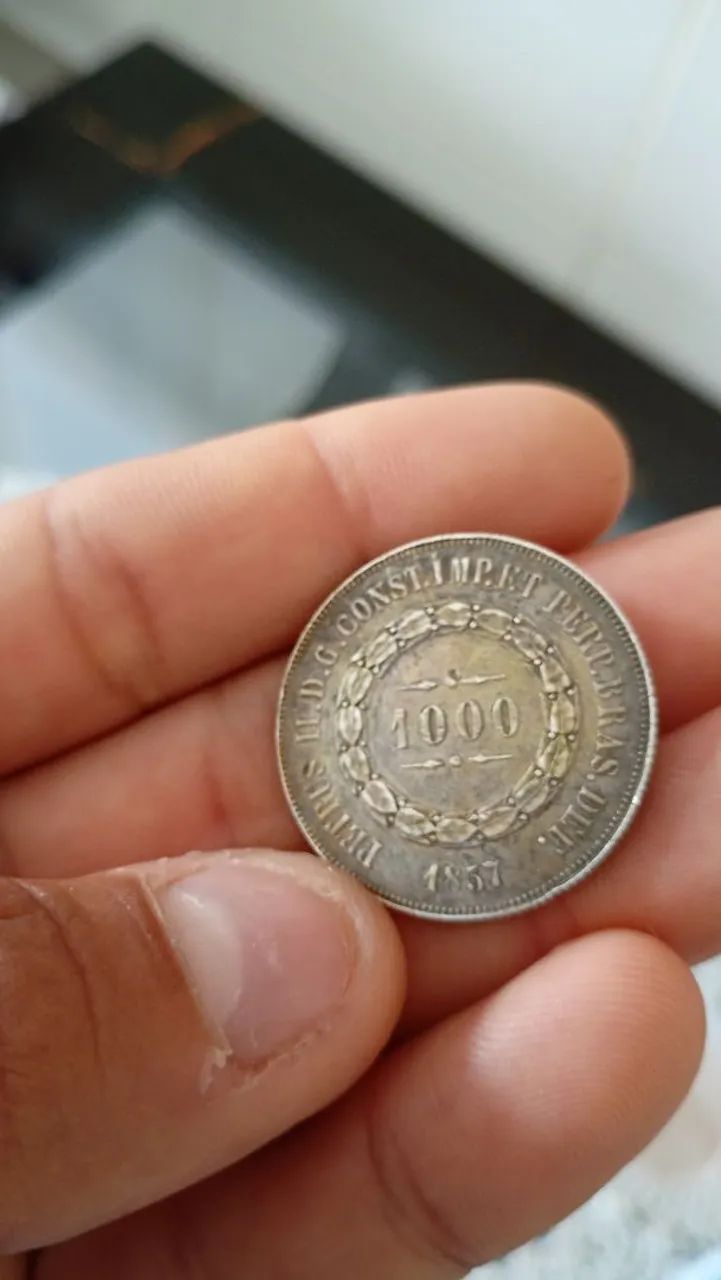 Moeda de prata Mil reis 1857  - Foto 2