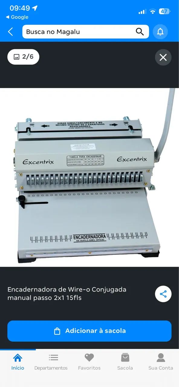ENCADERNADORA EXCENTRIX 270 FOLHAS