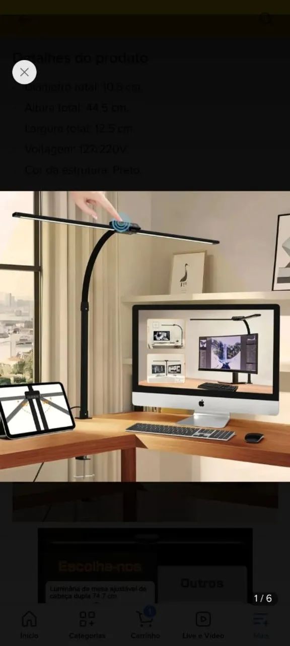 Luminária de Mesa LED Qfun J03 - Dupla Cabeça, Flexível e Regulável  - Foto 3