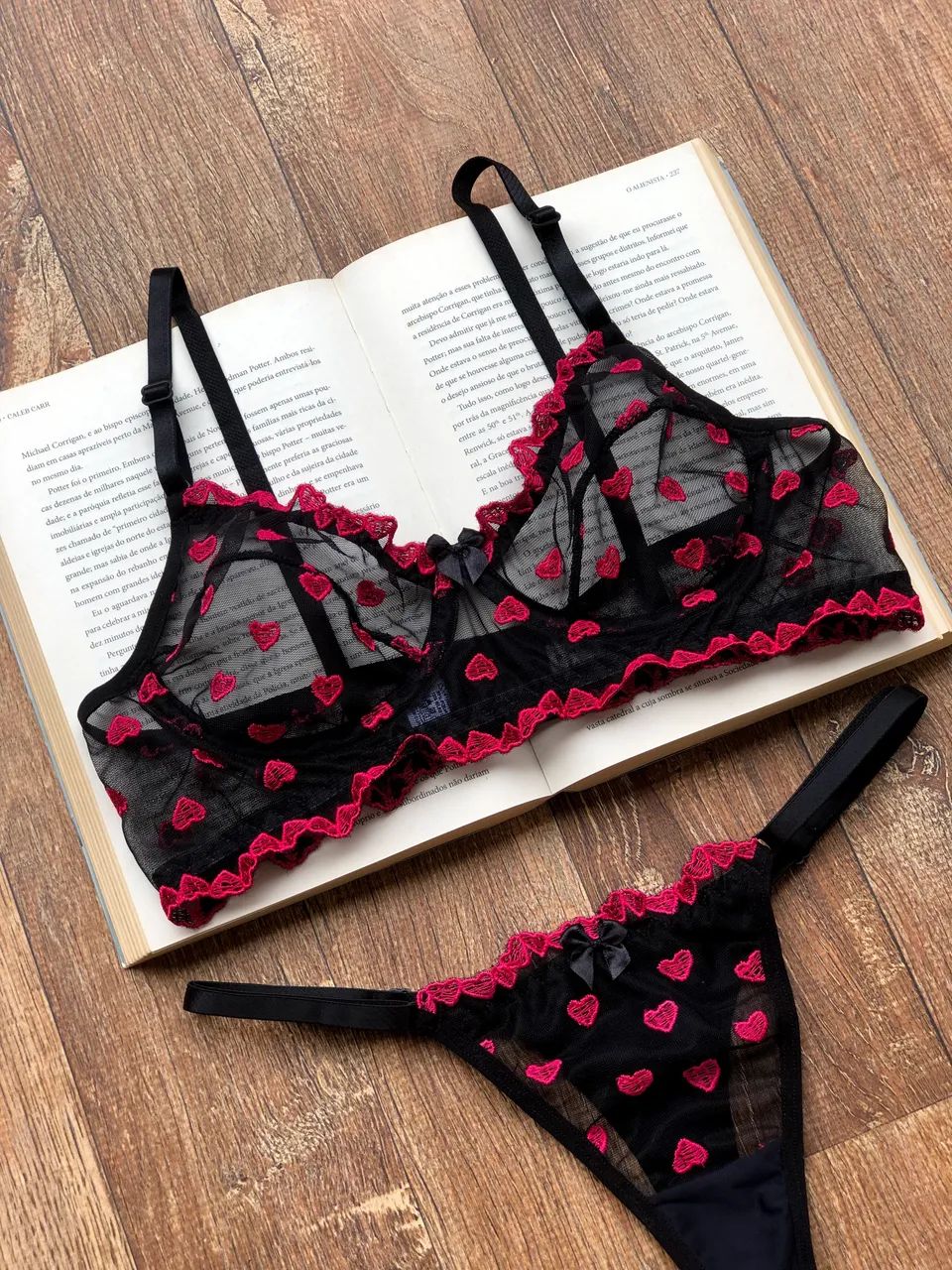 Conjunto de lingerie coração tule  - Foto 2