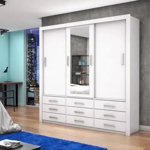 Guarda Roupa Casal Anjos 3 Portas 9 Gavetas com Espelho