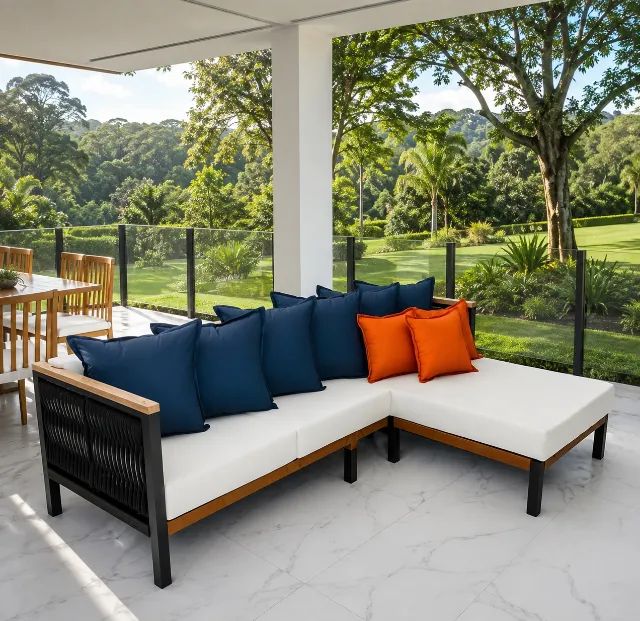 Sofá com chaise em corda náutica 