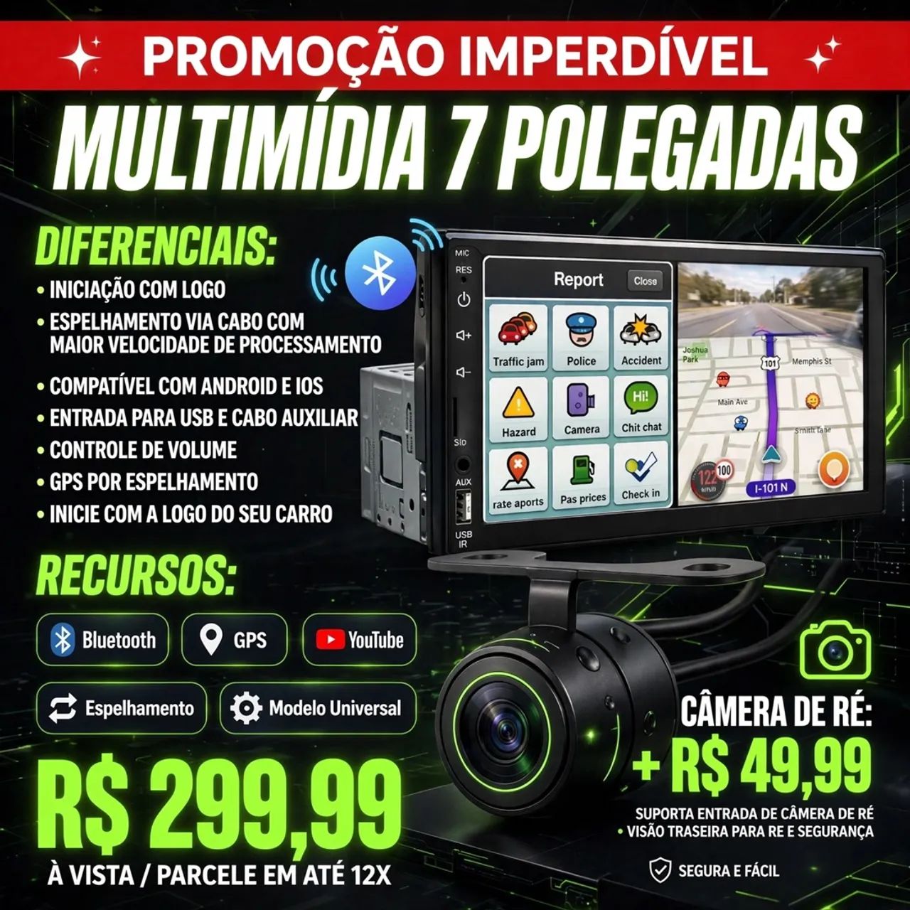 Multimídia 7 polegadas 