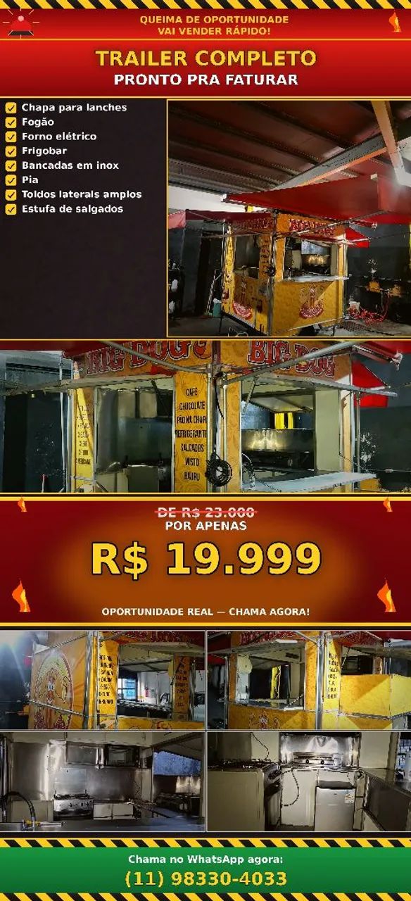 ? TRAILER DE LANCHES COMPLETO - PRONTO PRA FATURAR! ?