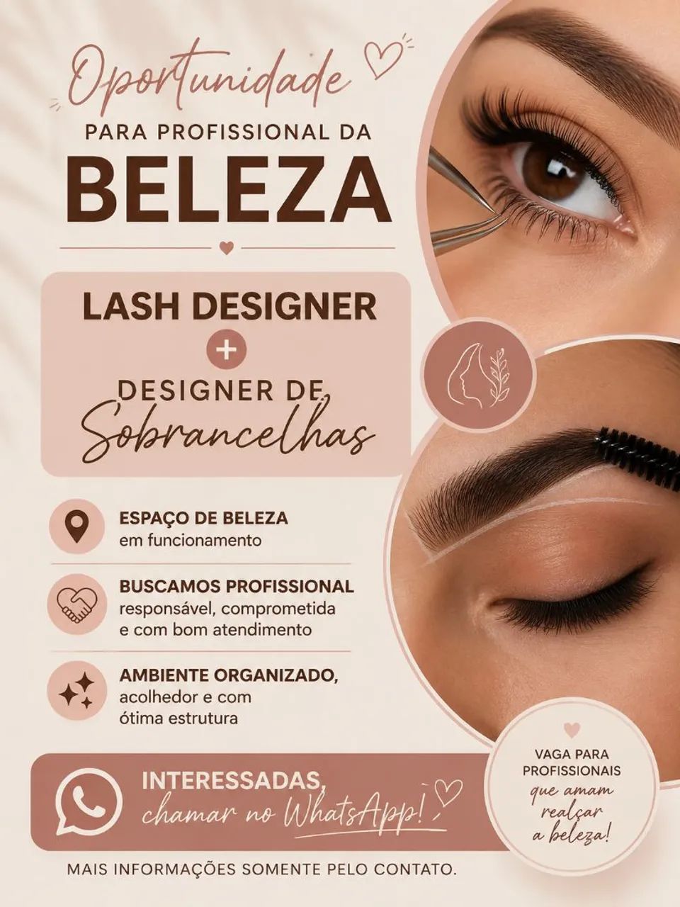 Oportunidade para Designer de sobrancelhas e Lash