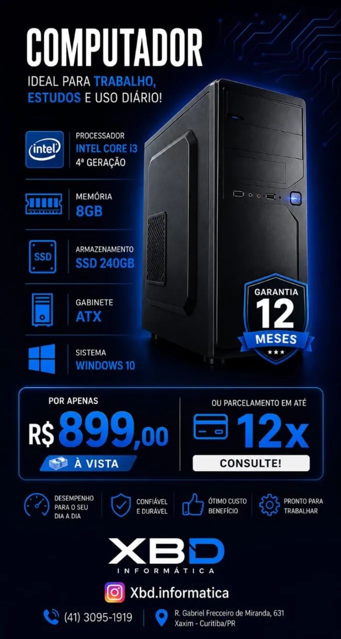 Computador Intel Core i3 Novo Com Garantia de 12 meses 