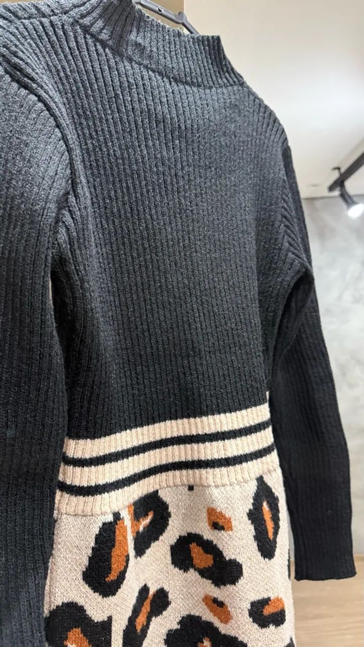 Vestido Tricô M Preto com Oncinha   - Foto 3