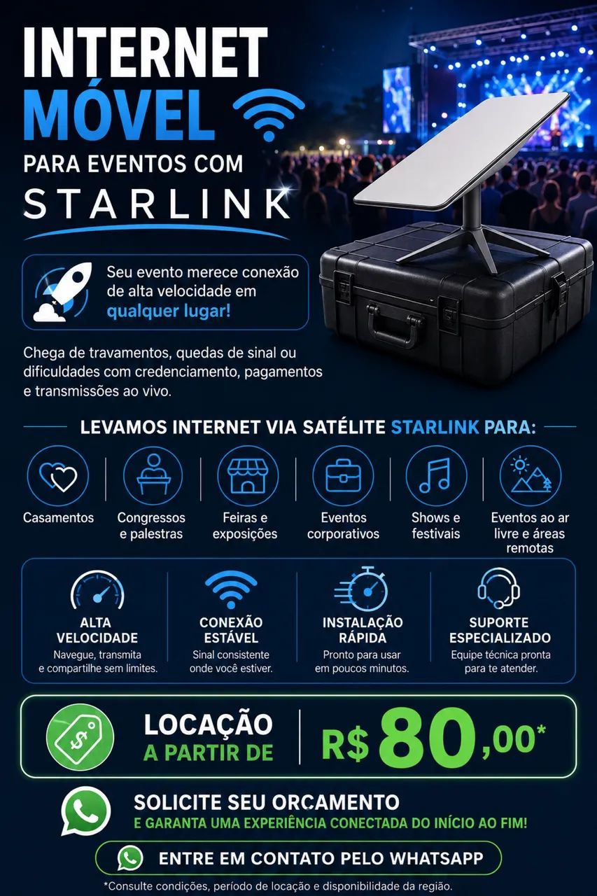 INTERNET MÓVEL PARA EVENTOS STARLINK a partir 80$