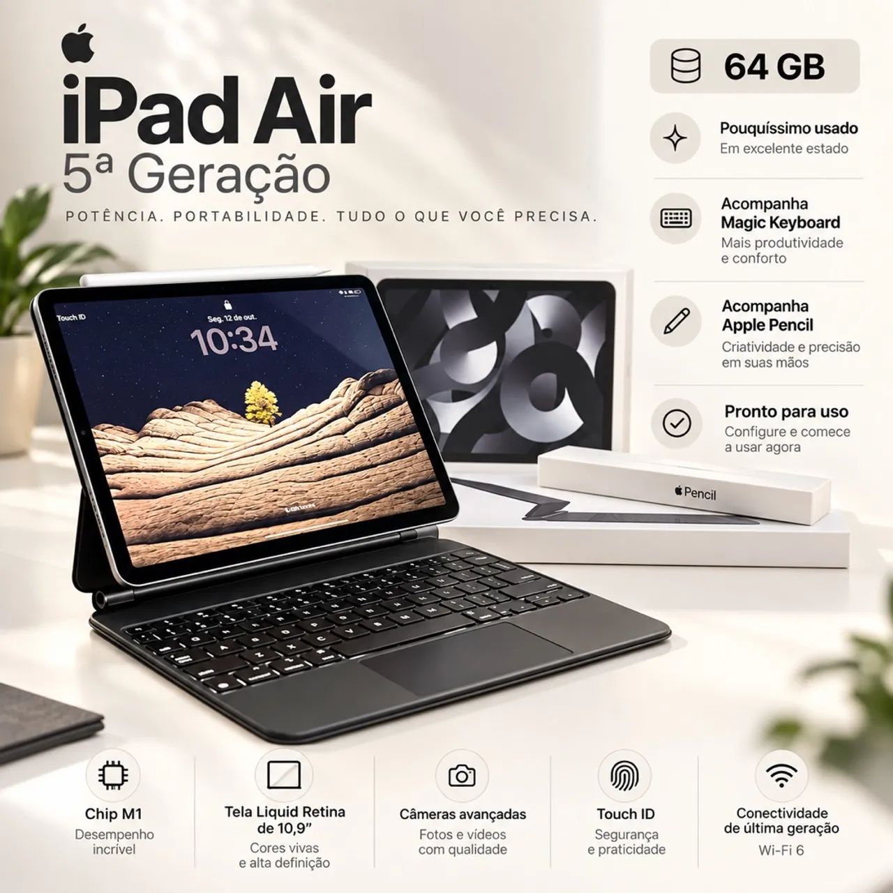 IPAD AIR 5a GERAÇÃO *COMPLETO* ( APPLE PENCIL 2a GERAÇÃO + MAGIC