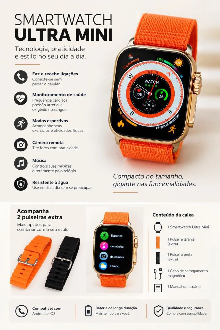 Smartwatch ultra dourado 