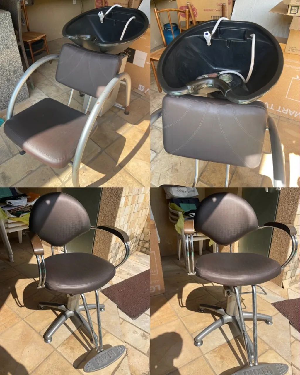 Lavatório de salão e cadeira de corte
