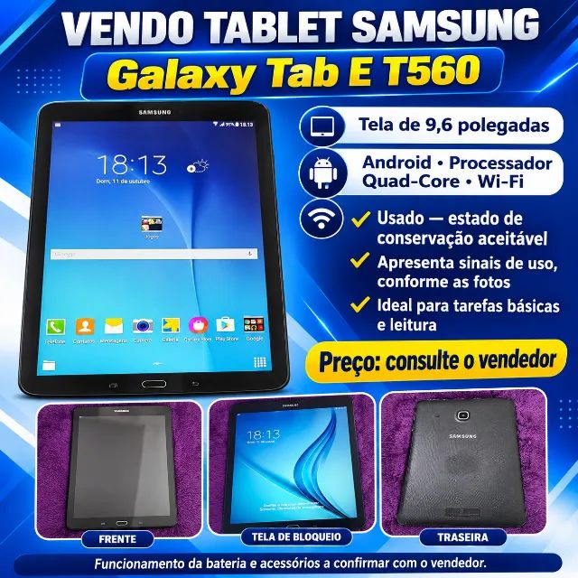 Tablet Samsung Galaxy Tab E T560 Android Quad-core Tela 9.6 - Foto 2