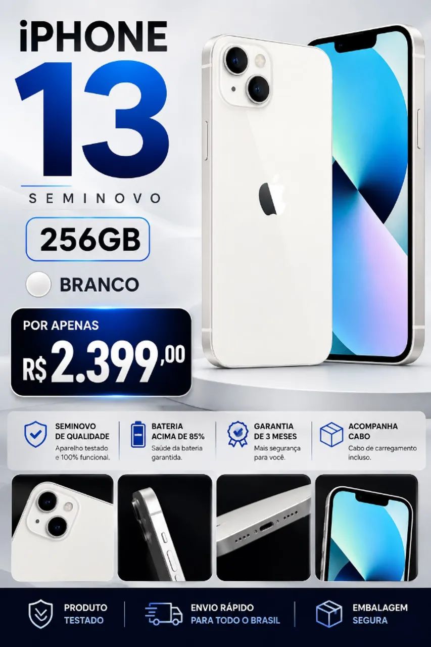Iphone 13 Seminovo 256GB Branco