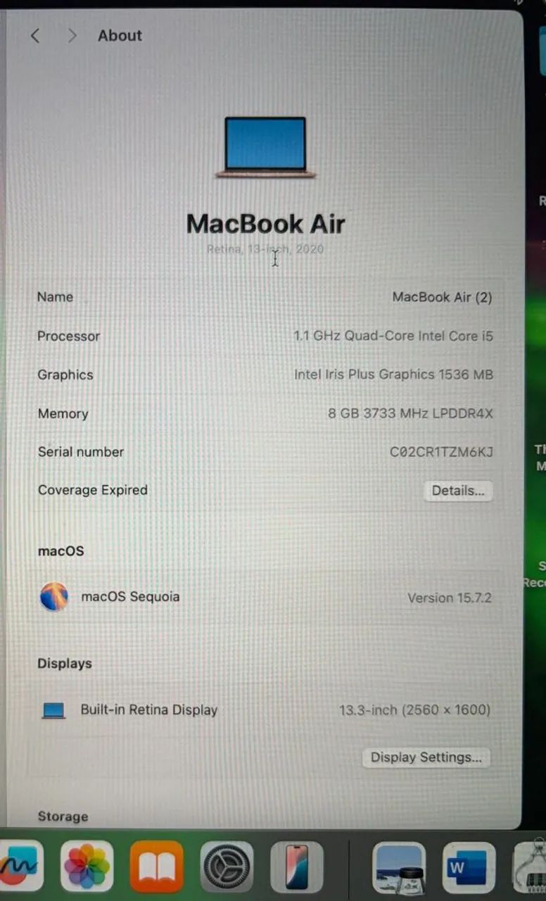 MacBook Air 2020 - i5. 512gb. 8gb memória. Estado de novo