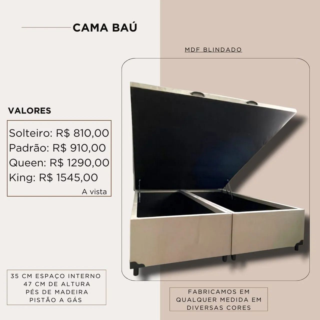 Tamanhos de cama box baú, diversas cores! 