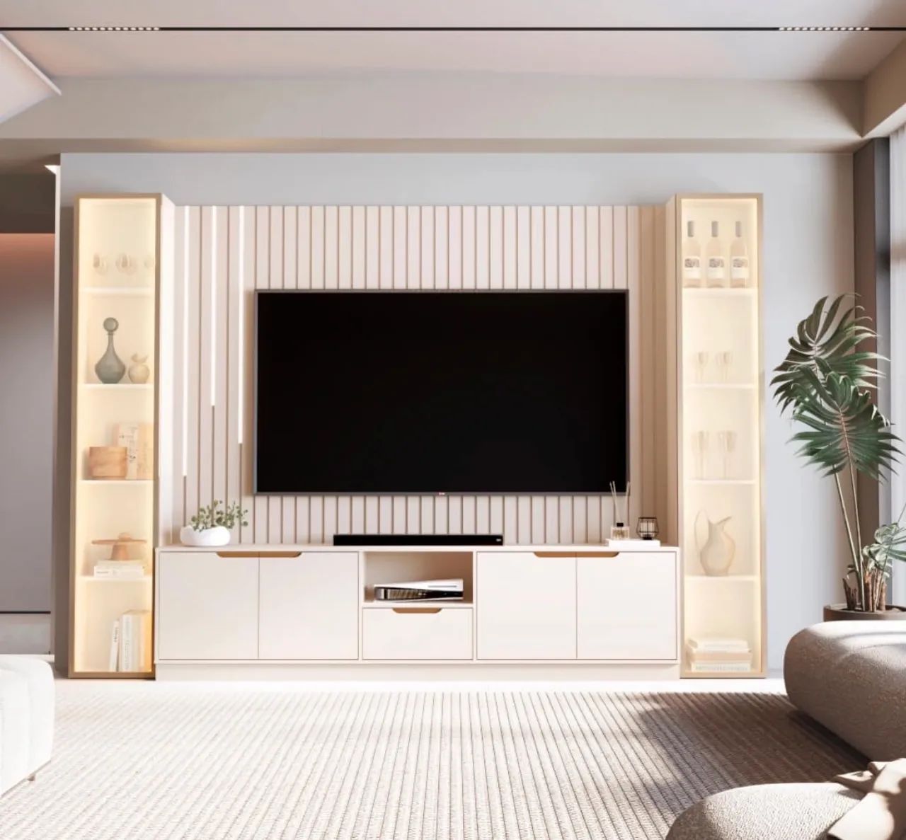 Rack com Painel Ripado  2 Torres com Led Cascata 100%MDF p76